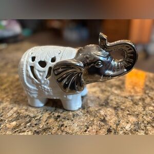 GORGEOUS Large Ceramic Porcelain Elephant Diffuser • Silver Accents • Potpourri